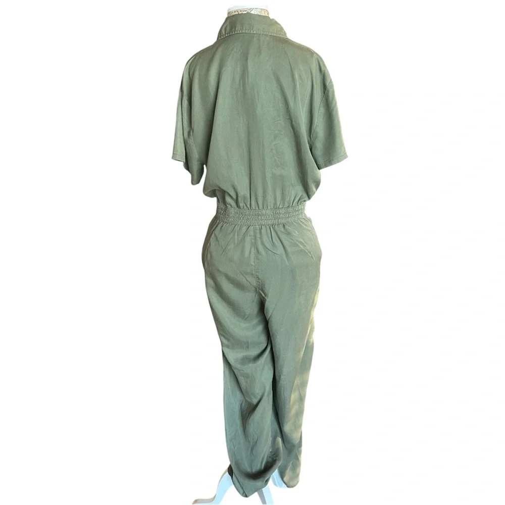 Fall JLO Style Green Khaki Button Women's Pant Jumpsuit Size Medium Boho - Picture 2 of 6